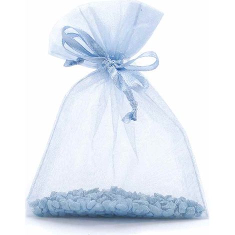 Sacchetto in organza azzurro con nastrino di chiusura in raso è un'ottima soluzione per confezionare, set da 100 pezzi, cm8x11H (al tirante7,5)
