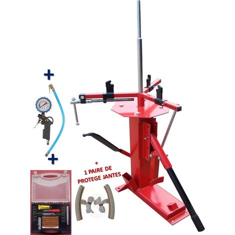 Démonte Pneu manuel Auto Moto jusqu'à 21'' + 1 Kit Réparation + 1 Gonfleur + 2 Protèges Jantes (1/4)