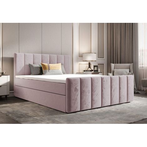 Lit Boxspring Adalle - Rose - 200x200 Cm - Lit Avec Rangement - Tête De Lit Ergonomique - Matelas À Ressorts Bonnell (1/5)