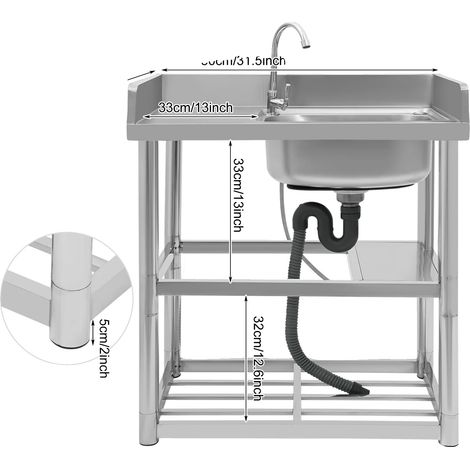 Évier de cuisine, acier inoxydable, design à cuve unique, Bol droit (1/2)