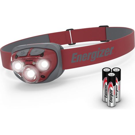 Energizer Torcia Frontale a LED, Potente Lampada Frontale Luminosa, faro resistente all'acqua per campeggio, pesca e corsa, batterie Incluse, ross (1/4)