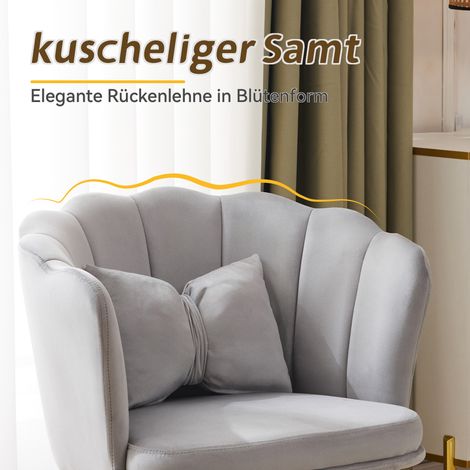 Lot de 6 chaises de salon en velours moderne, sièges rembourrés à dossier pétale, pieds métalliques dorés, coussins papillon pour chambre, salle à manger et salle de bain. (1/5)