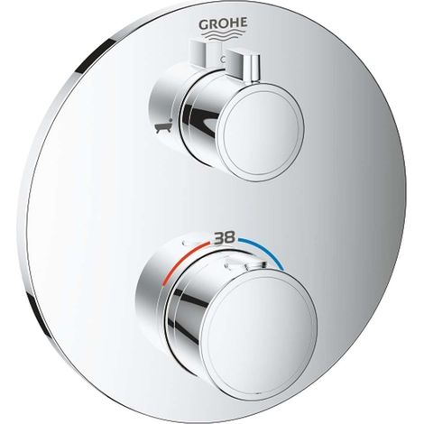 Unterputz-Wannenthermostat Grohe Grohtherm – Messing verchromt – Rosette Ø 158 mm rund – GROHE SafeStop® Sicherheitssperre 38°C (1/3)