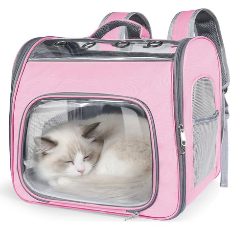 Sac à dos de transport souple pour chat, homologué par les compagnies aériennes — Sac respirant et pliable pour animaux (Rose) (1/5)