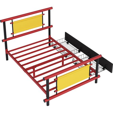 Cadre de lit en métal pour enfants 90200 avec tiroirs, lit plateforme en métal aux couleurs vives, structure en acier robuste, lit simple gain de place pour chambre de garçon et de fille (1/5)