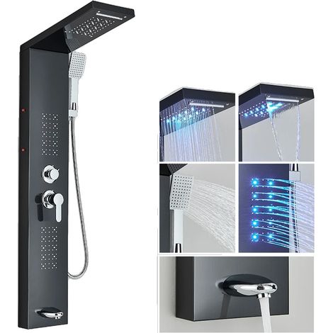 Panneau de Douche, Éclairage LED, Contrôle Double, 6002 Noir Mat (1/2)