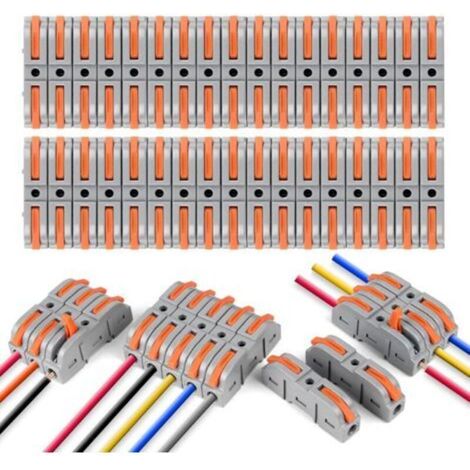 Connecteurs Électriques Rapide avec Levier,34 PCS Bornes de Connexion Rapide 1-Fil 2-Entrées,Domino Électrique Rapides,Connecteur de Fil de Câble Peut Être Librement Combiné,PA/PC Ignifuge