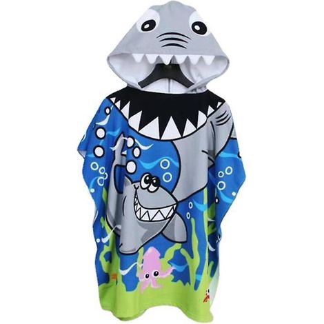Kinder-Strandtuch mit Kapuze in Haiform, schnelltrocknend, für Kleinkinder. (1/4)
