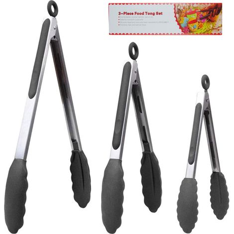 Pince de cuisine et grill, pince de cuisine en acier inoxydable avec base intégrée, silicone chaleur pour cuisson barbecue (1/5)