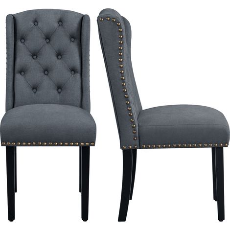 Homevive Juego de 2 Sillas de Comedor Tapizadas con Botones Silla Tapizada Patas de Madera Sillas Descalzadoras para Cocina Restaurante Comedor Gris Oscuro