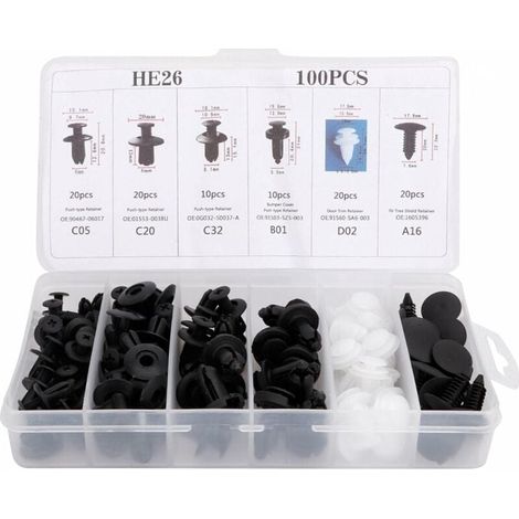 Rivet Clips Automobile - 100 Pièces Clips Plastique Universels pour Pare-Chocs et Garnitures - Kit de Remplacement avec Boîte de Rangement (1/5)