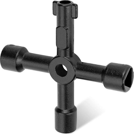 Clé 4 Voies, Clé Utilitaire Multifonction, Clé Échappement Radiateur, Clé Utilitaire Pour Compteur Gaz Coffret Électrique, Armoire Électrique, Nettoyage Radiateur (Noir) (1/5)