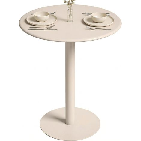 Table à manger - HOMCOM - ronde, pour 2 personnes, base ronde cadre en acier, pour intérieur extérieur - acier - Ø60x72cm - beige (1/4)