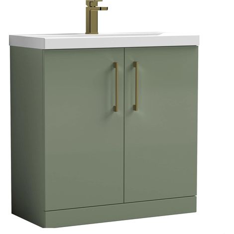 Balterley Bramshall Contemporary Bathroom Floor Standing 2-Door Vanity Unit & Mid-Edge Basin, Satin Green, 800mm