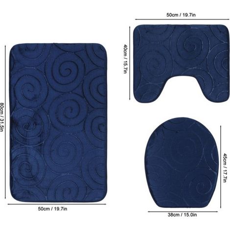 Tapis De Salle De Bain - Ensemble 3 Pièces - Tapis Rectangulaire 50x80 Cm - Tapis U 50x40 Cm - Couverture 45x38 Cm - Polyester - Bleu Marine (1/5)