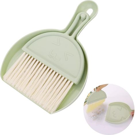 Small Dustpan and Brush Set, Mini Dust Pan with Broom Set Hand Dustpan Portable Table Top Brush Table Crumb Sweeper Broom with Soft Bristles for Desk, Home, Kitchen Necessities(Green)