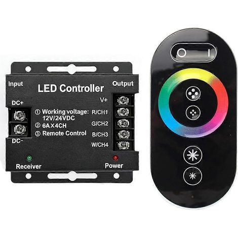 Interrupteur variateur LED RGBW, variateur avec télécommande coulissante RF, PWM DC 12V-24V 24A (1/5)