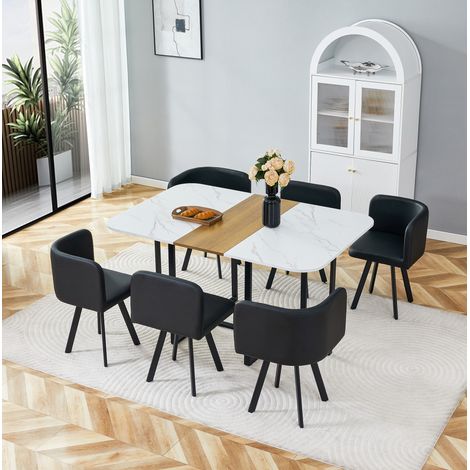 ensemble table chaises 7 pièces MDF métal blanc HAVRYA (1/5)
