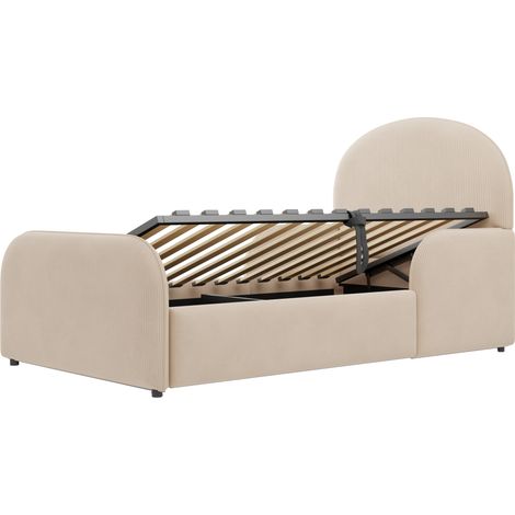 Letto imbottito per bambini 90x200 cm con contenitore idraulico in velluto beige (1/5)