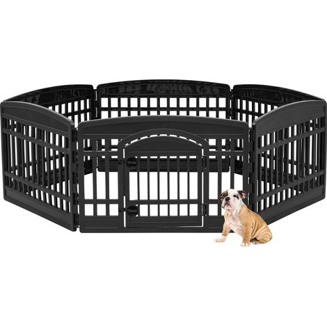 Iris Ohyama – Parc pour chien intérieur extérieur 6 panneaux avec porte verrouillable – H60cm – Polypropylène – Portable et facile à nettoyer