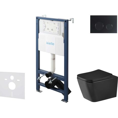 kielle Genesis New - Set Vorwandinstallation, WC Arkas I, Vortex Rimless+, Softclose-Sitz und Betätigungsplatte Gemini New II, mattschwarz 30528SS95