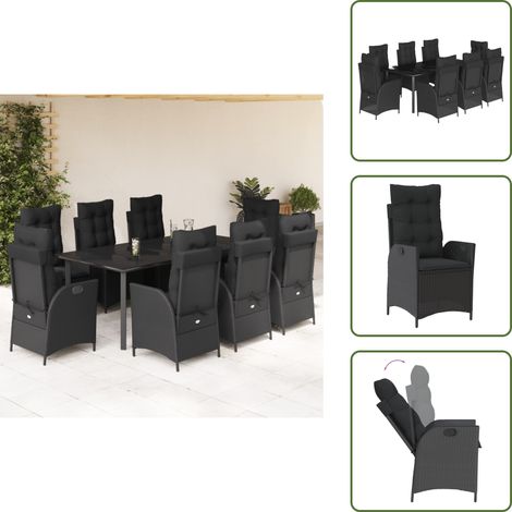 The Living Store Ensemble à manger de jardin 9pcs coussins noir résine tressée - Chaises de jardin (1/5)