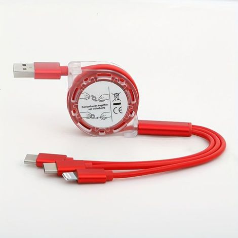 Câble De Chargement USB Rétractable - 3 En 1 Type-C - Pour Smartphones - 1 Pièce (1/4)