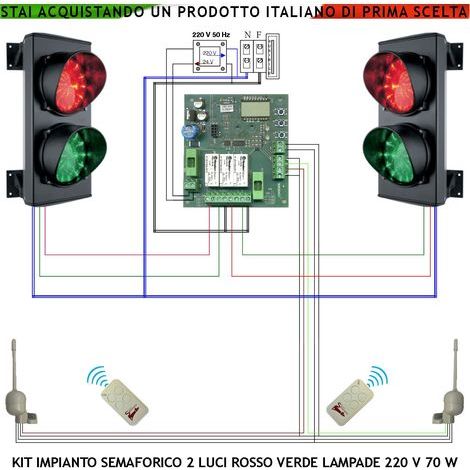 Semaforo Orientabile 180° per Garage 24 Led Rossi 24 Led Verdi Lente Ø 124 mm Aliment. 230 V 3 W IP65 Tempi Regolabili da 8 a 120" Funzioni Comando Manuale 2 Radiocomandi Richiesta Ingresso Parcheggio (1/5)
