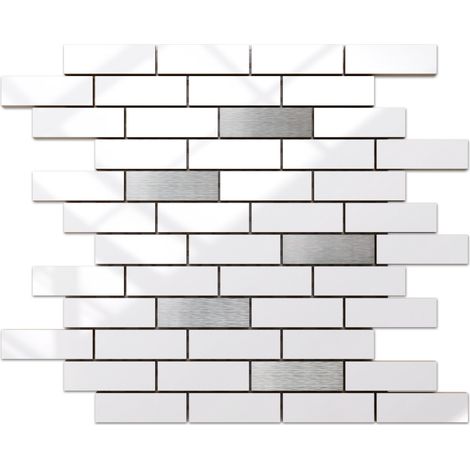Ilcom mosaico in ceramica per bagno o cucina 30cm x 30cm - White grey brick (1/4)