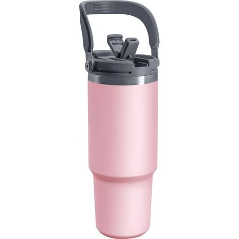 (Rose, 1050 ml) Bouteille d'eau isotherme à double paroi en acier inoxydable avec poignée et paille, adaptée aux boissons chaudes et froides. (1/5)