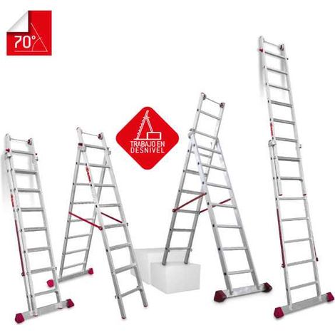 Escalera multiuso de 2 tramos con peldaños cómodos Peldaños 13-14 EN1414 FARAONE (1/5)