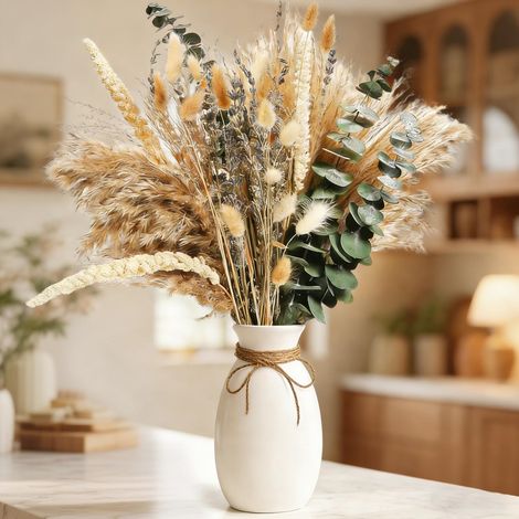 80 Pièces Décoration Herbe de la Pampa,Fleurs Séchées Bohème Herbe de la Pampa Fleurs Naturelles de Roseau Eucalyptus Séchées pour Table à Manger,Maison,Mariages,Décorations de Fête Bohème (1/5)