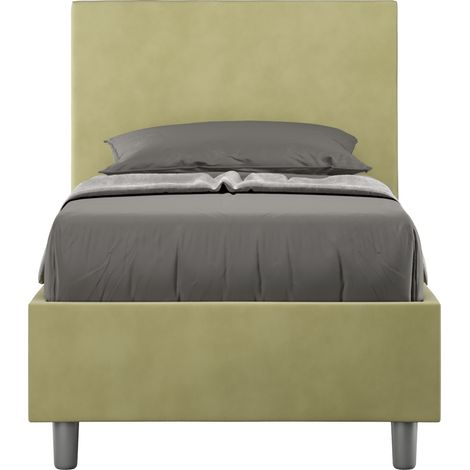 Letto Singolo rivestito in Microfibra - ADELE - Colore: Tè verde - Tipologia Letto: Senza Rete - Dimensione Rete: 90x190 (1/4)