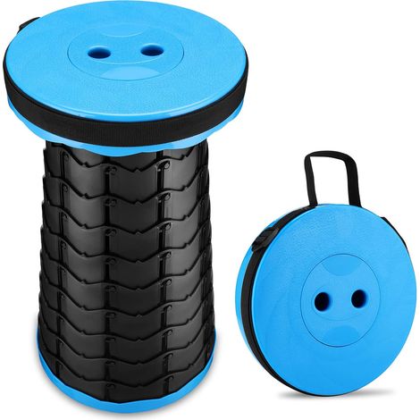Tabouret rétractable portable, tabouret en plastique réglable pour le camping et la pêche, bleu (1/3)