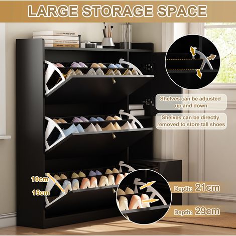 Scarpiera a ribalta con 3 scomparti, vano contenitore e seduta ribaltabile 119x24x122 cm nera HOMVRA (1/5)