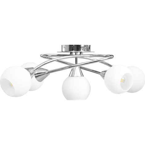 Plafonnier,Lampe avec abat-jour en verre 5 ampoules E14 Blanc Bol CFW58529 (1/5)