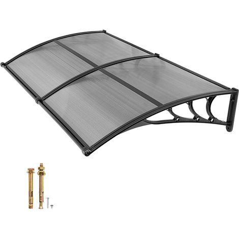 Auvent de porte d'entrée, 96,5 x 198 cm, auvent extérieur avec drainage et support en ABS, protection contre la pluie, la neige et le soleil, auvent de porte en polycarbonate pour porche ou terrasse, (1/5)