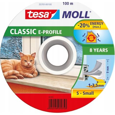 Guarnizione autoadesiva TESA per finestre e porte, gomma, profilo E, bianco, 100 m x 9 mm