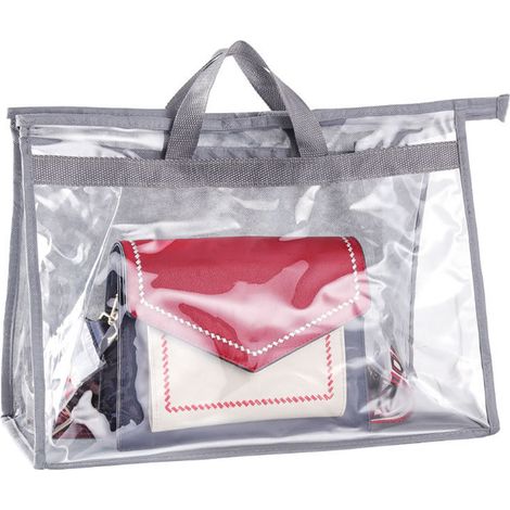 Housse de protection pour sac à main, idéale pour le rangement dans un placard. Sac de rangement transparent en PVC avec fermeture éclair et poignée, parfait pour la maison et les voyages. Taille L. (1/5)