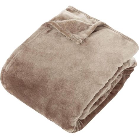 Plaid en Flanelle Uni "Ollis" 240x260cm Beige Lin