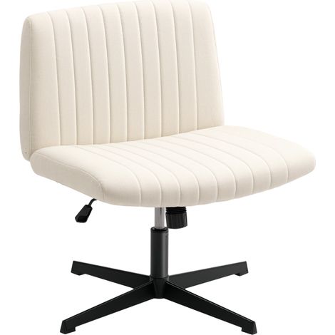 Fauteuil de bureau réglable en hauteur, rotatif, style lin, blanc crème, charge max 120 kg (1/5)