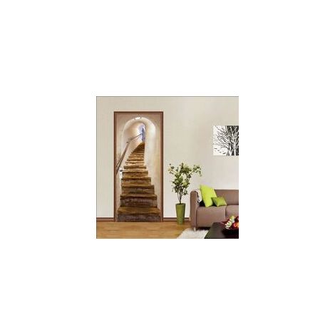 Stickers De Porte, 3D Intérieure Chambre Décoration Trompe l'oeil Vintage Sticker Muraux, Escaliers Adulte Enfant Salle Bain Poster 77 X 200Cm (1/5)