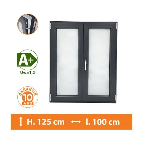 Direct Fenêtres – Fenêtre PVC 2 Vantaux Gris anthracite – H.125 x l.100 cm – Double vitrage 4/16/4 – Isolation thermique A+ (1/5)