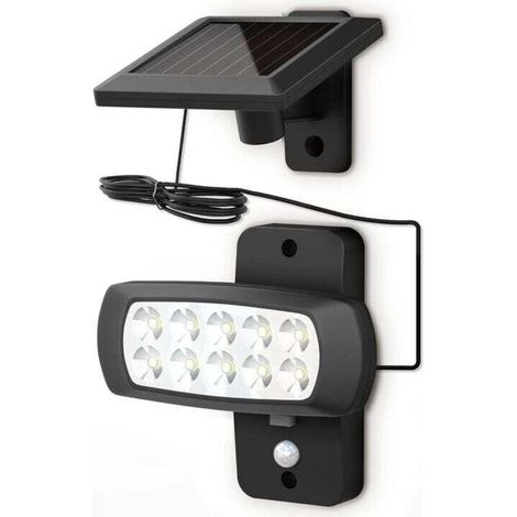 YMYNY LED solar lamp for outdoor use IP44, PIR motion detector, black wall spotlight for house terrace balcony, splash-proof, cold white light 6500K (1/4)