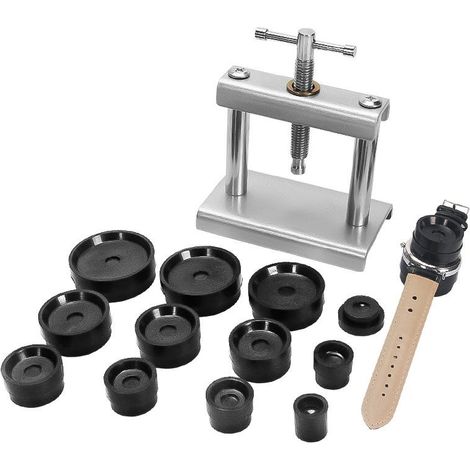 Coffret d'outils d'horloger- Presse à boîtier avec 12 formes de pression - Kit d'outils de réparation pour la réparation de montres (1/5)
