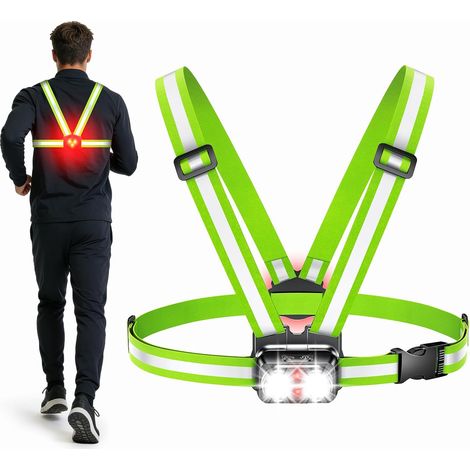 EOIWUY 800LM Lampe Running Pectorale Avec Feu Arrière 7+2 Modes Lumiere Lampe Course a Pied 45° Réglable & 360° Gilet Reflechissant Running Étanche IPX4 Pour Vélo Jogging Remplacer Lampes Frontale (1/5)