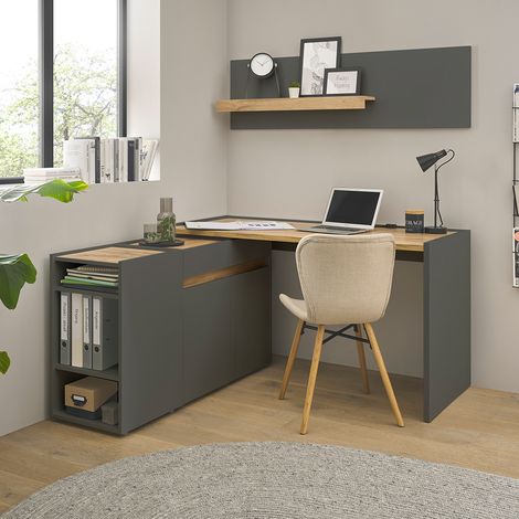 Büromöbel Set anthrazit mit Eiche CRISP-61 modern 4-teilig mit Schreibtisch (1/5)