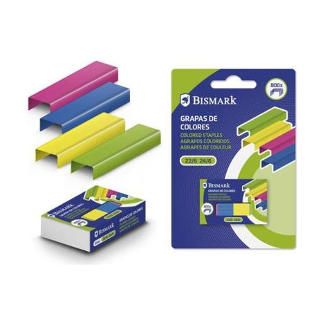 CAJA DE 800 GRAPAS DE COLORES Nº 22/6-24/6 METALIZADAS BISMARK 331279