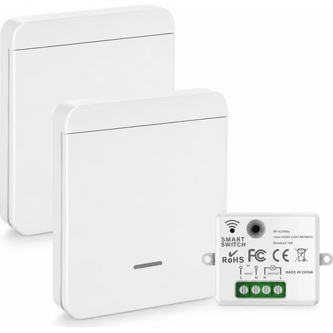2 Pièces Interrupteur Sans Fil Kit Va et Vient avec Récepteur 10A 230V 433MHz, Interrupteur radio d'éclairage Télécommandé pour Lampe Jusqu'à 1500W, Portée 30m, Maison Intelligente (1/5)