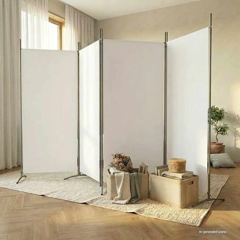 4-tlg. Paravent Weiß 346x180 cm Stoff